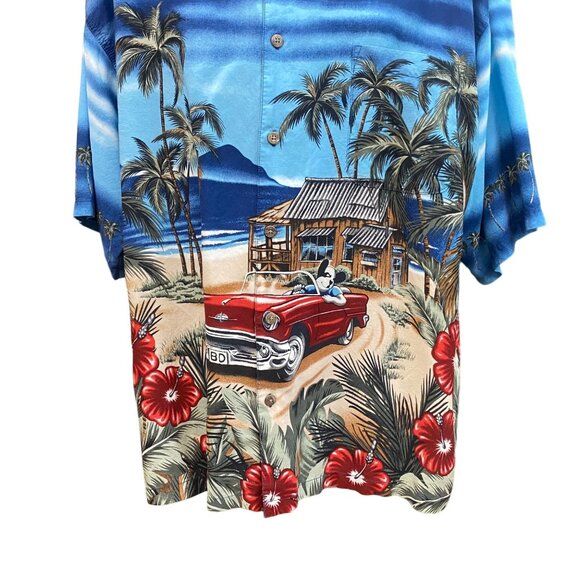 Big Dogs Hawaiian Shirt 3X  Beach Car & Palm Tree Print Rayon Fabric - Picture 11 of 11